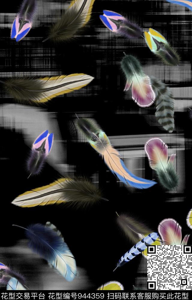 男装肌理印花男装羽毛花卉T桖卫衣印花数码印花华亿平台下载（图片编号: 944359） - 瓦栏（Walan）