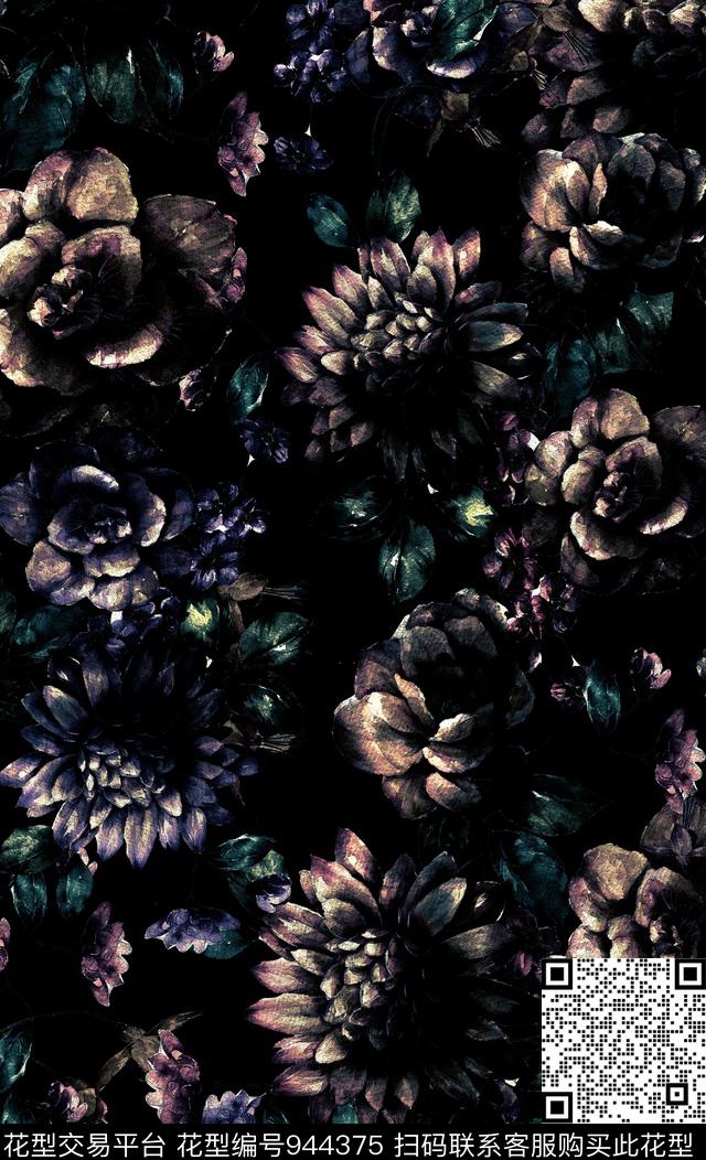 男装休闲花卉暗调印花T桖卫衣印花数码印花华亿平台下载（图片编号: 944375） - 瓦栏（Walan）