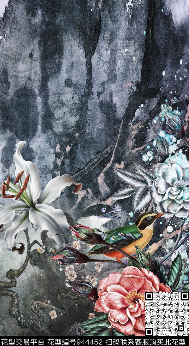 国画花鸟中国风数码印花华亿平台下载（图片编号: 944452） - 瓦栏（Walan）
