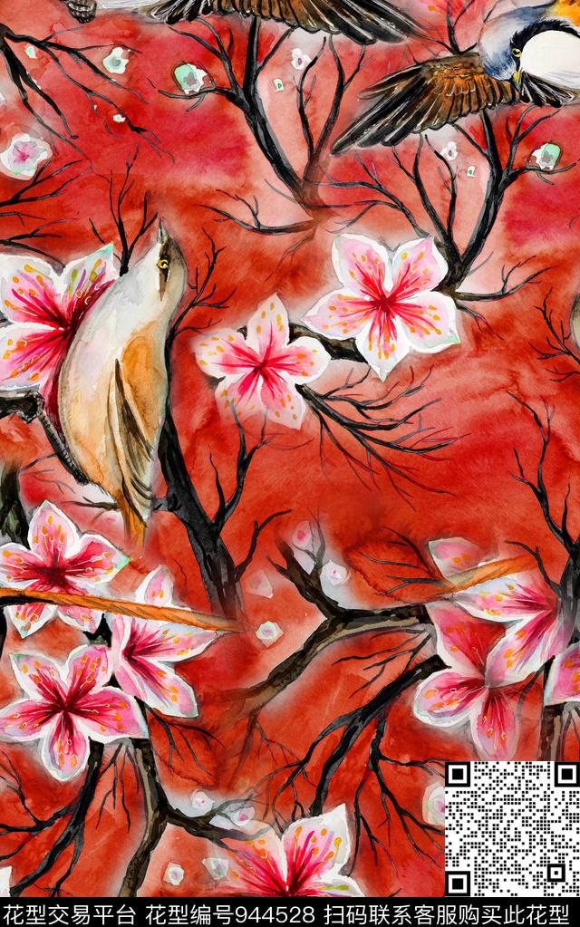 花卉手绘花卉中国风数码印花华亿平台下载（图片编号: 944528） - 瓦栏（Walan）