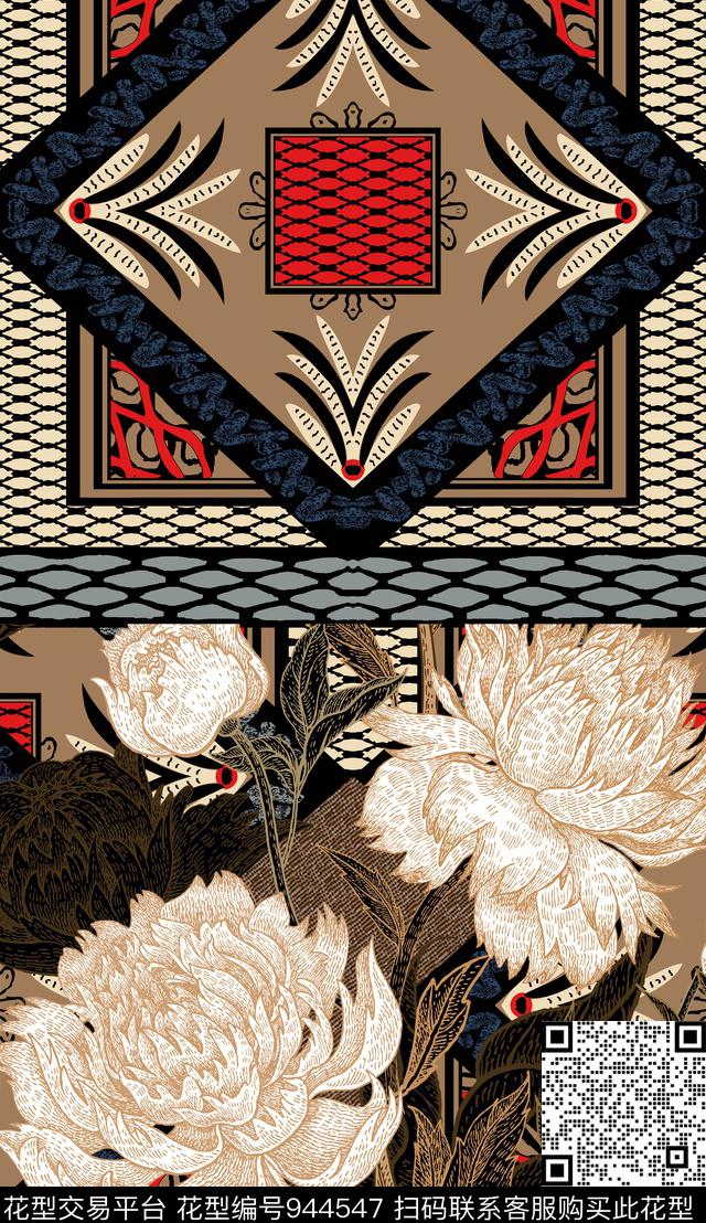 几何纹样杭州中国风数码印花华亿平台下载（图片编号: 944547） - 瓦栏（Walan）