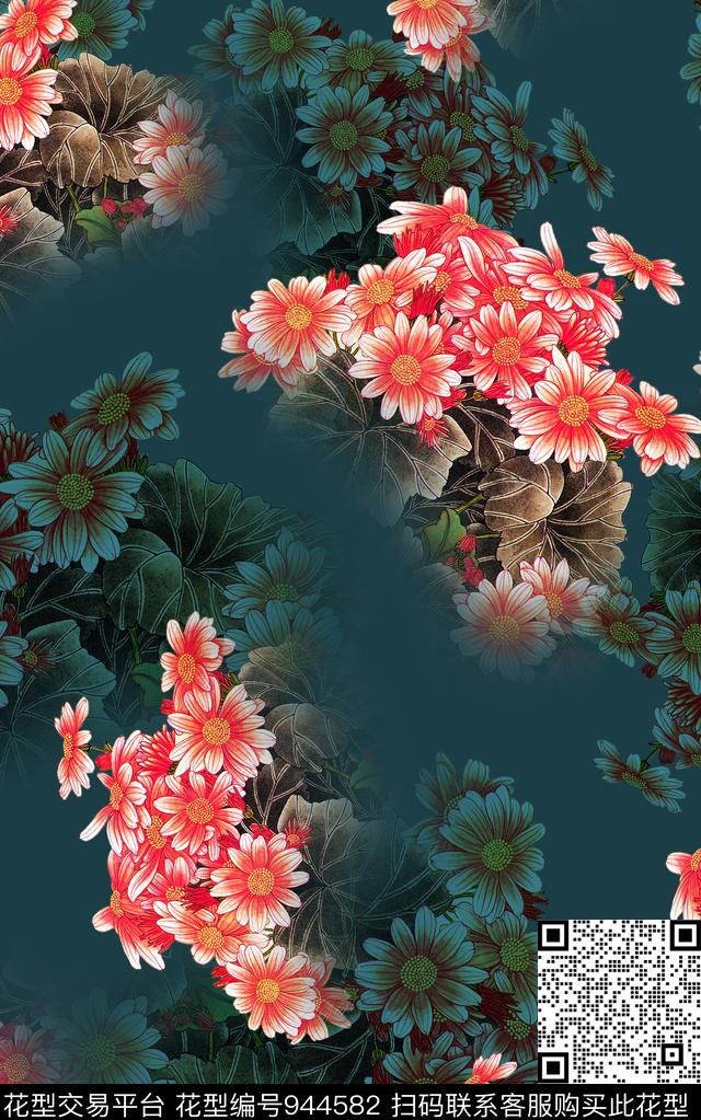数码华亿平台花卉中国风数码印花华亿平台下载（图片编号: 944582） - 瓦栏（Walan）