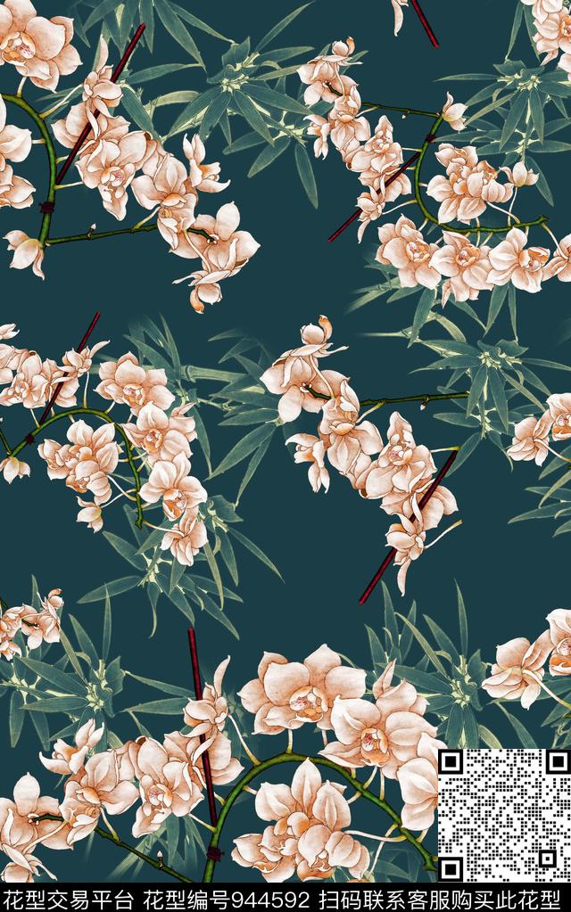 数码华亿平台花卉中国风数码印花华亿平台下载（图片编号: 944592） - 瓦栏（Walan）