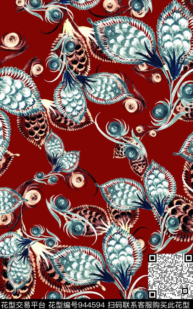 民族风数码华亿平台手绘花卉数码印花华亿平台下载（图片编号: 944594） - 瓦栏（Walan）