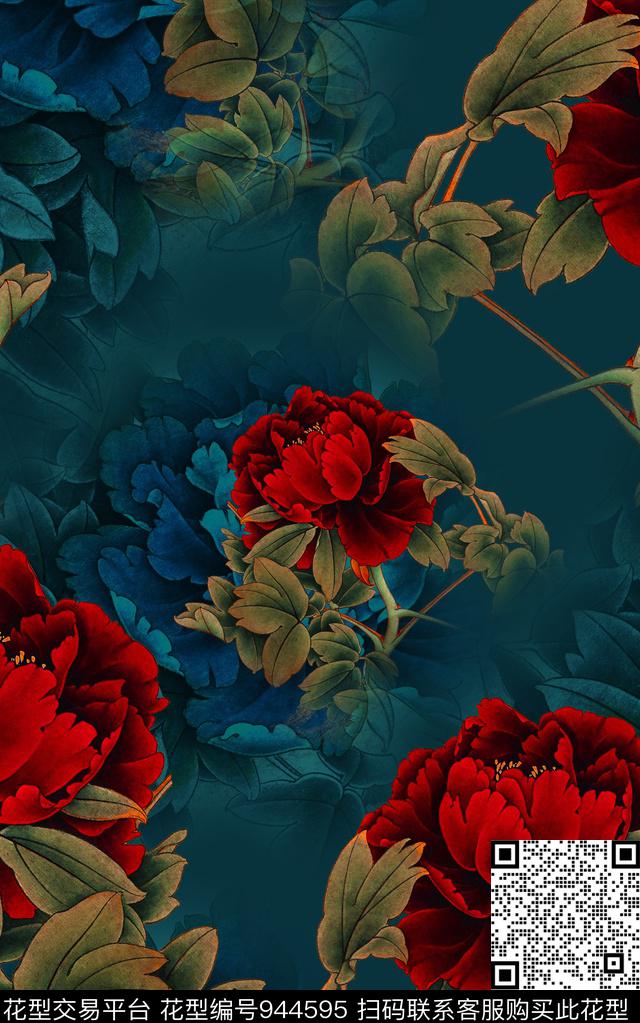 数码华亿平台花卉中国风数码印花华亿平台下载（图片编号: 944595） - 瓦栏（Walan）