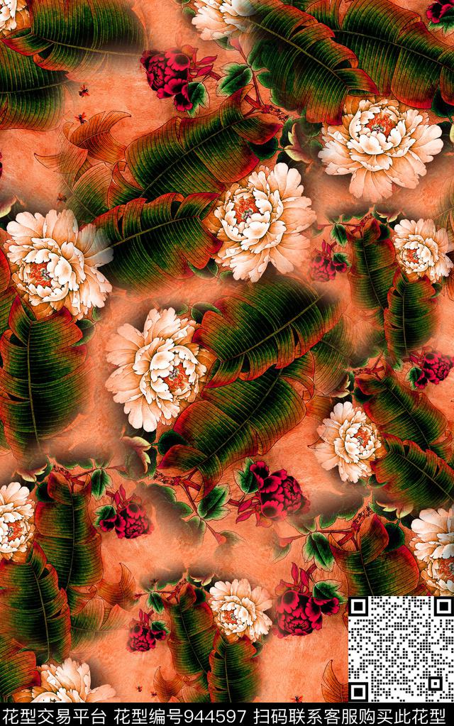 数码华亿平台花卉中国风数码印花华亿平台下载（图片编号: 944597） - 瓦栏（Walan）