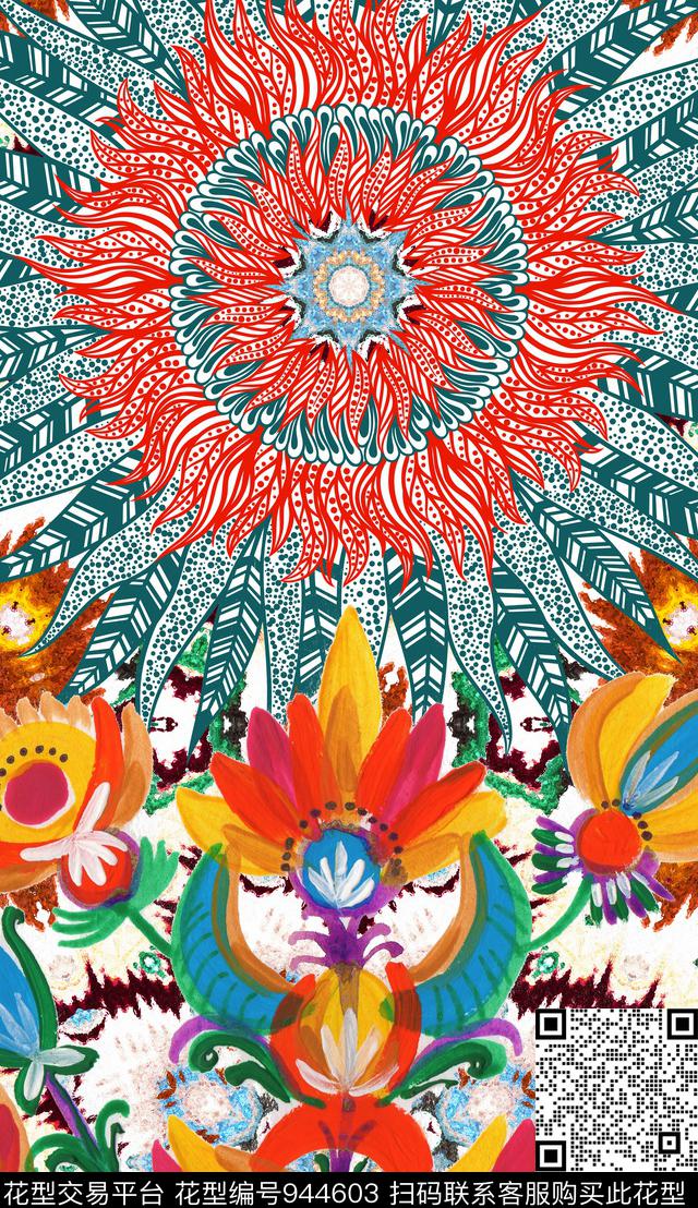 波西米亚花纹大牌风数码印花华亿平台下载（图片编号: 944603） - 瓦栏（Walan）