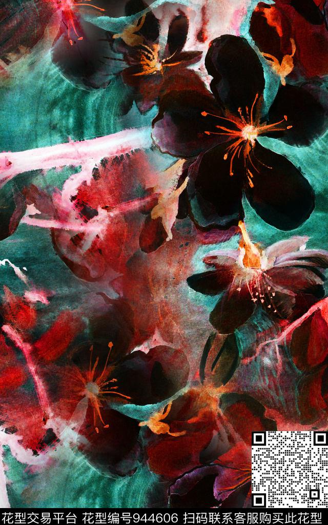 朦胧花卉肌理数码华亿平台数码印花华亿平台下载（图片编号: 944606） - 瓦栏（Walan）