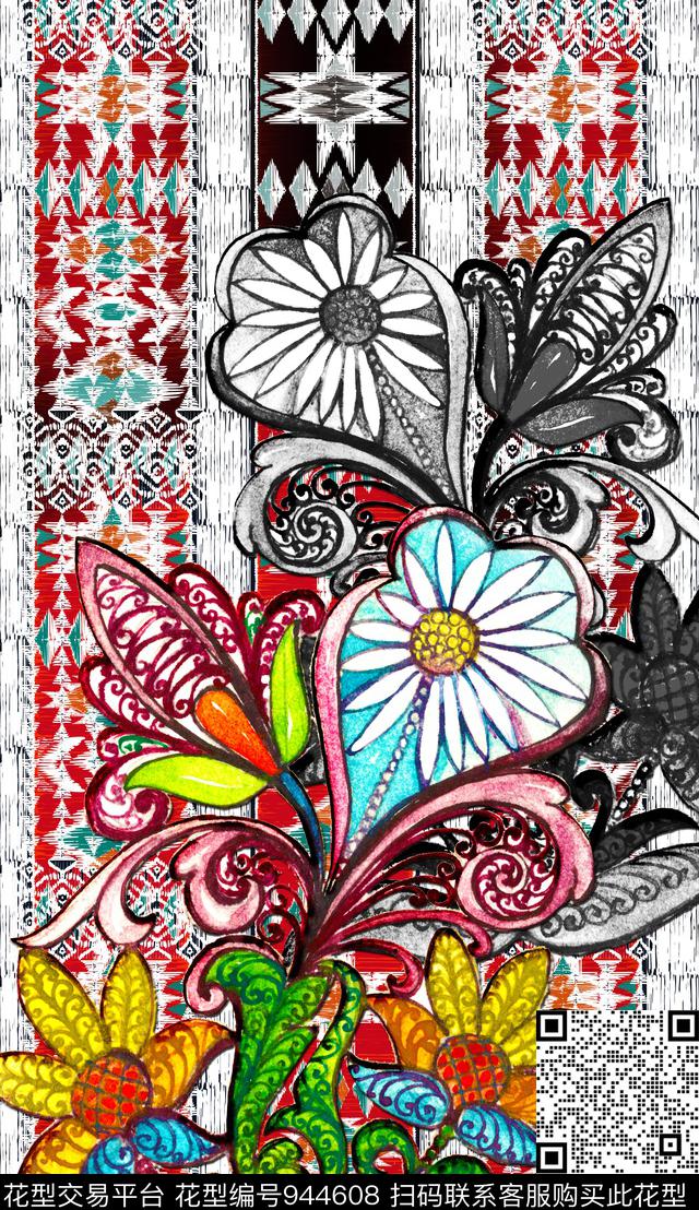 波西米亚定位花花纹数码印花华亿平台下载（图片编号: 944608） - 瓦栏（Walan）