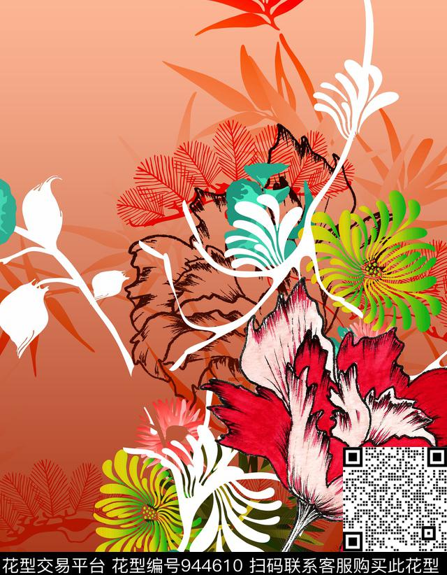 民族风数码华亿平台花卉数码印花华亿平台下载（图片编号: 944610） - 瓦栏（Walan）