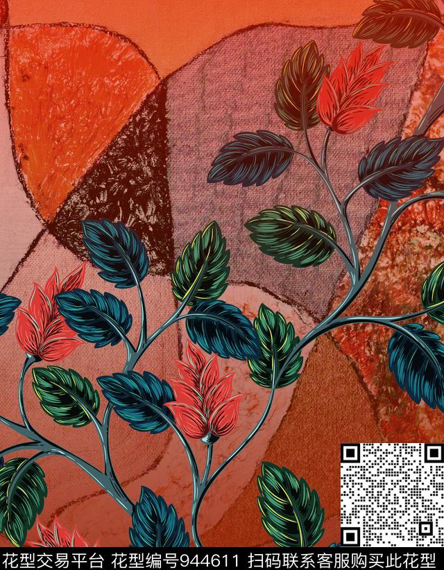 民族风数码华亿平台绿植树叶数码印花华亿平台下载（图片编号: 944611） - 瓦栏（Walan）