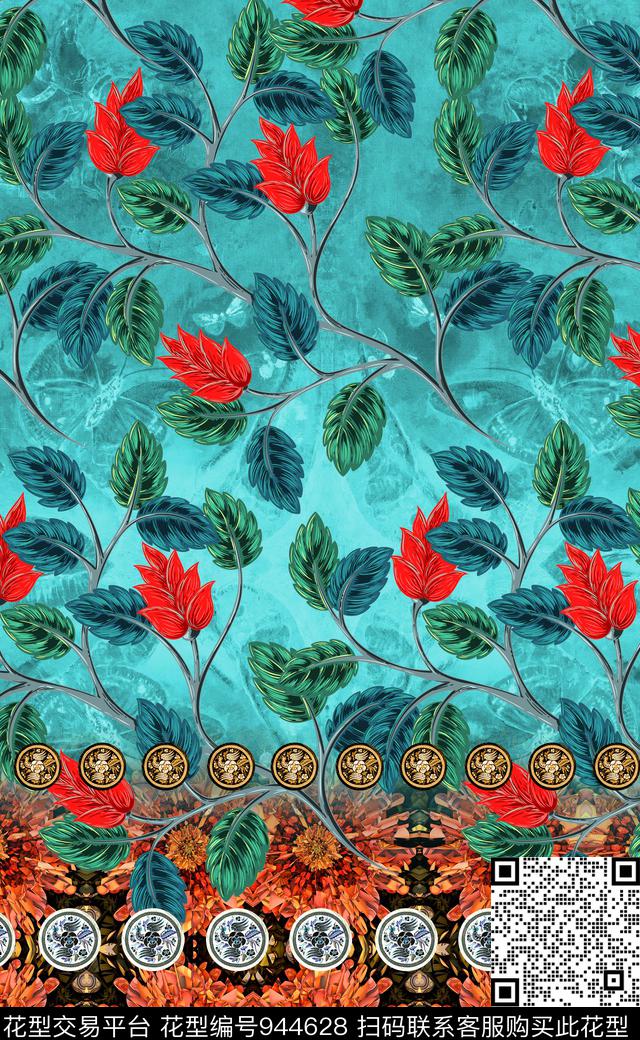 民族风数码华亿平台花卉数码印花华亿平台下载（图片编号: 944628） - 瓦栏（Walan）