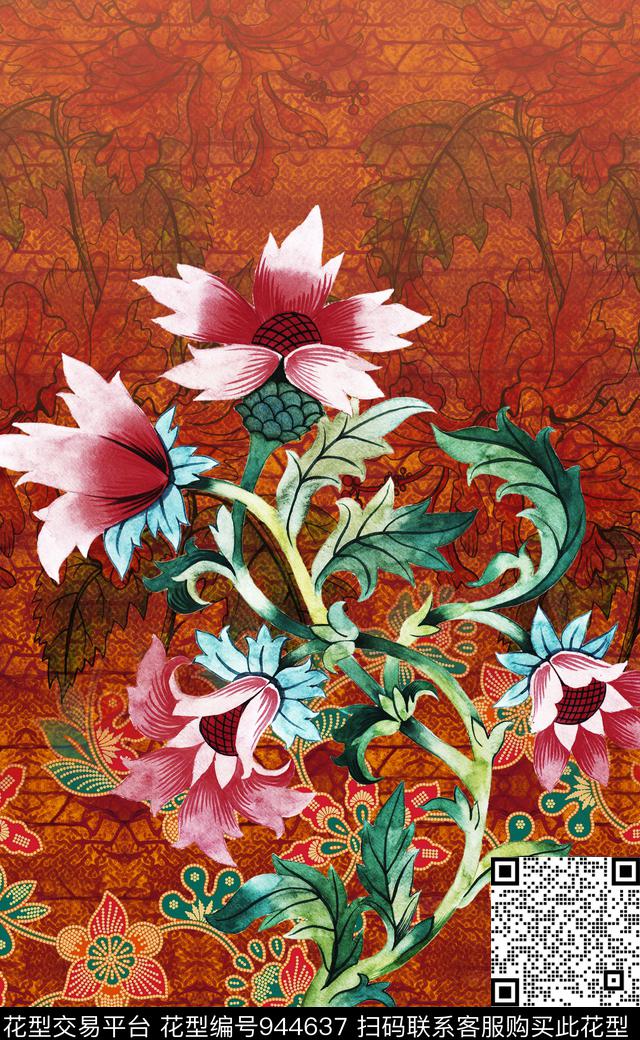 民族风数码华亿平台花卉数码印花华亿平台下载（图片编号: 944637） - 瓦栏（Walan）
