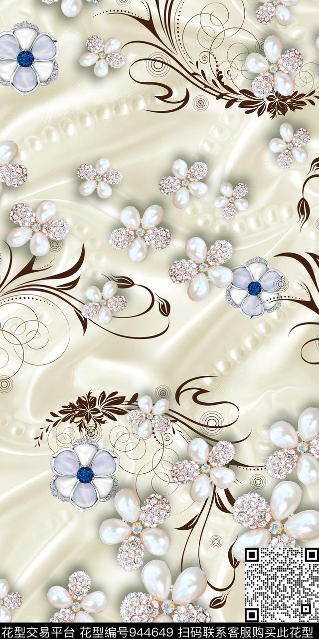 迪拜花卉满版散花珠宝宝石数码印花华亿平台下载（图片编号: 944649） - 瓦栏（Walan）