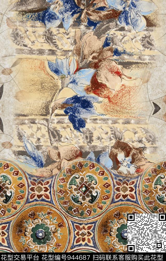 波西米亚数码华亿平台定位花数码印花华亿平台下载（图片编号: 944687） - 瓦栏（Walan）