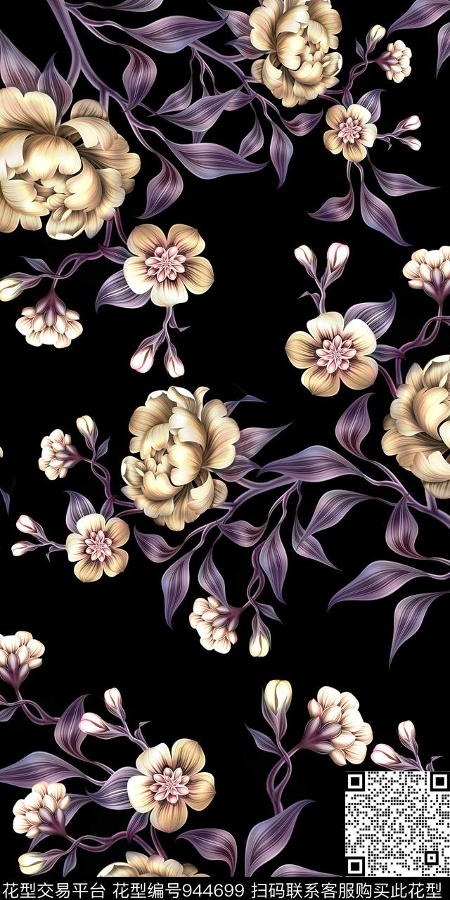 小碎花手绘花卉满版花卉数码印花华亿平台下载（图片编号: 944699） - 瓦栏（Walan）
