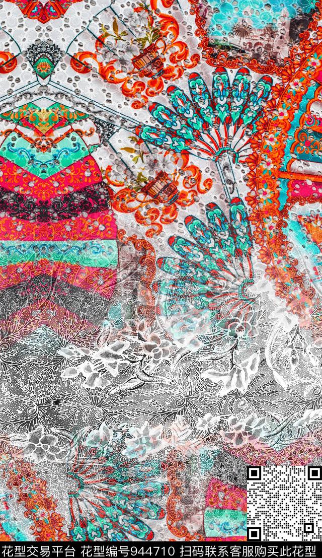 数码华亿平台定位花真丝数码印花华亿平台下载（图片编号: 944710） - 瓦栏（Walan）