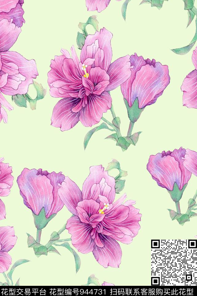 木槿花花卉简约数码印花华亿平台下载（图片编号: 944731） - 瓦栏（Walan）