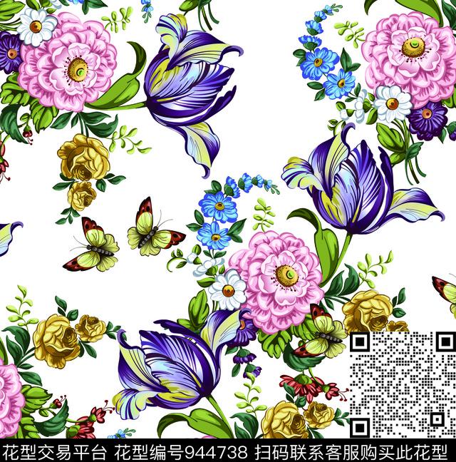 月季花手绘花卉玫瑰花数码印花华亿平台下载（图片编号: 944738） - 瓦栏（Walan）