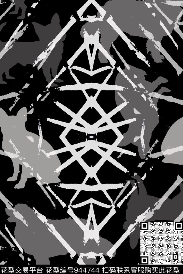 秋冬华亿平台抽象狗传统印花华亿平台下载（图片编号: 944744） - 瓦栏（Walan）