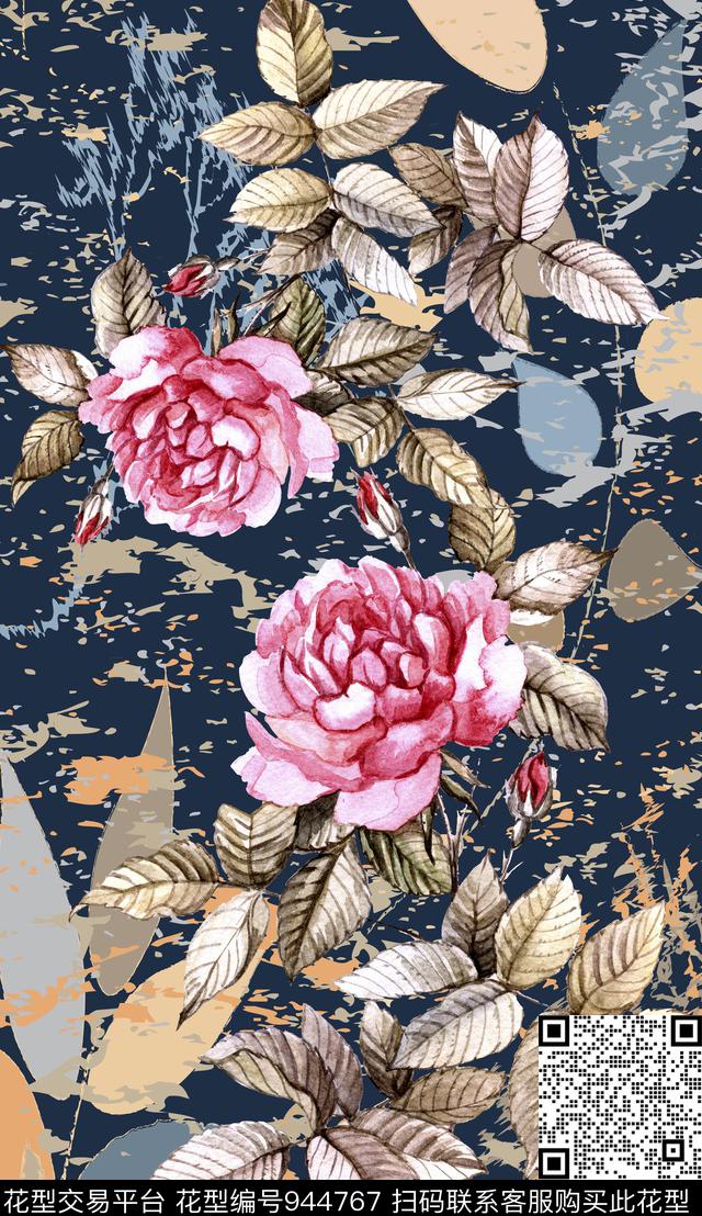 数码华亿平台胸前独幅玫瑰花数码印花华亿平台下载（图片编号: 944767） - 瓦栏（Walan）