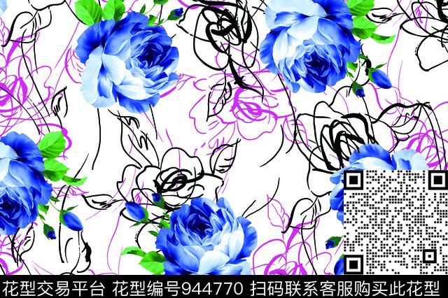 小碎花月季花数码华亿平台数码印花华亿平台下载（图片编号: 944770） - 瓦栏（Walan）