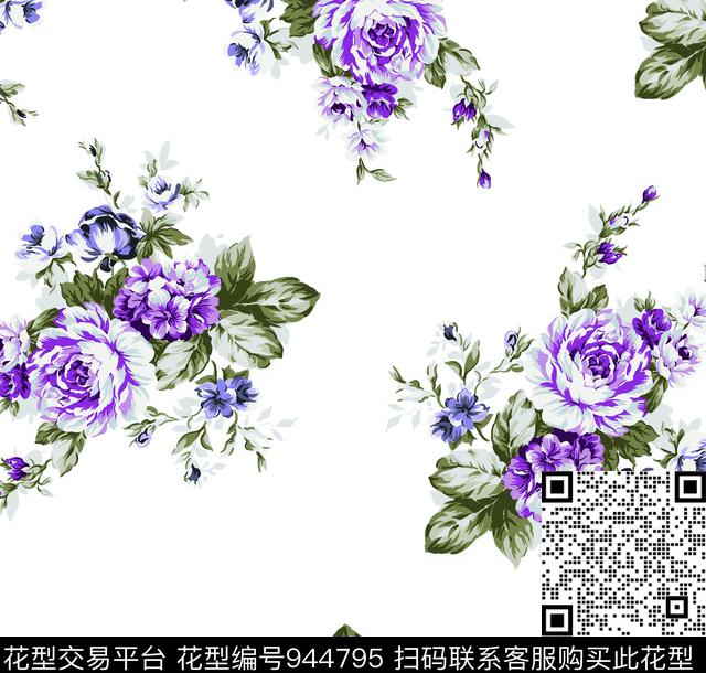 小碎花月季花手绘花卉数码印花华亿平台下载（图片编号: 944795） - 瓦栏（Walan）