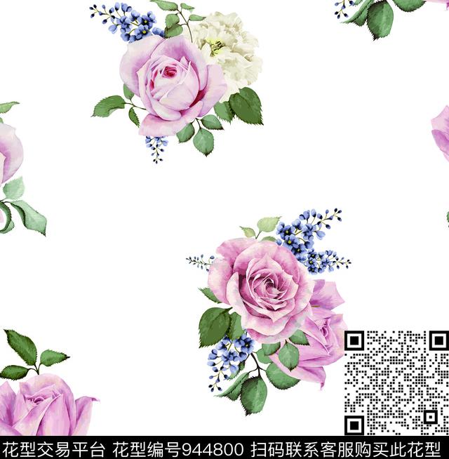 月季花数码华亿平台手绘花卉数码印花华亿平台下载（图片编号: 944800） - 瓦栏（Walan）