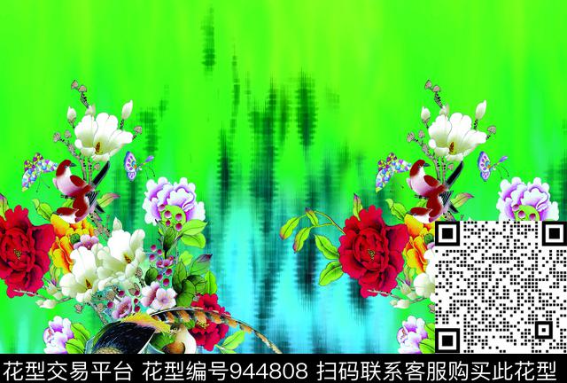 月季花手绘花卉牡丹数码印花华亿平台下载（图片编号: 944808） - 瓦栏（Walan）