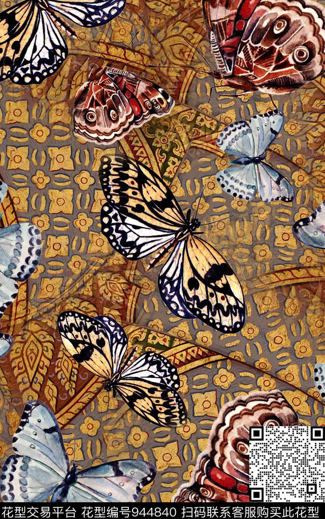民族风抽象花卉数码印花华亿平台下载（图片编号: 944840） - 瓦栏（Walan）