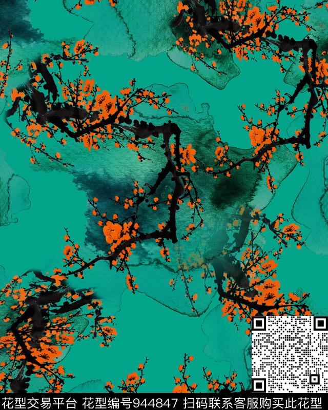 肌理梅花花卉数码印花华亿平台下载（图片编号: 944847） - 瓦栏（Walan）