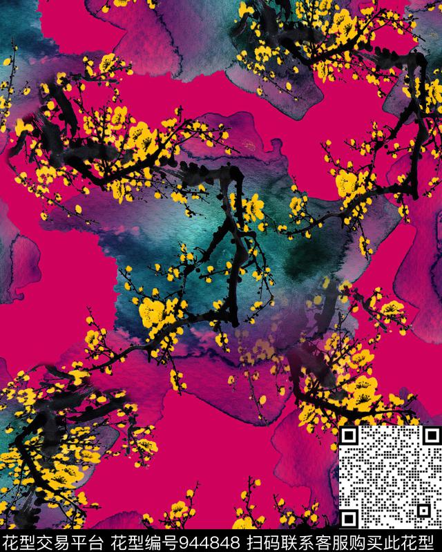 肌理梅花花卉数码印花华亿平台下载（图片编号: 944848） - 瓦栏（Walan）