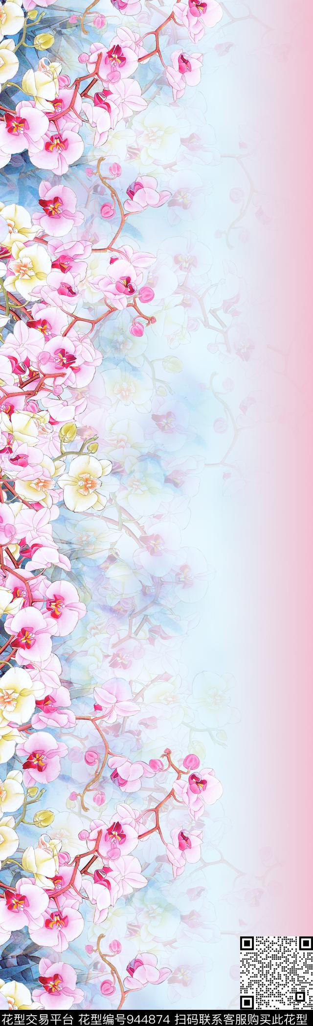 围巾定位花花卉数码印花华亿平台下载（图片编号: 944874） - 瓦栏（Walan）