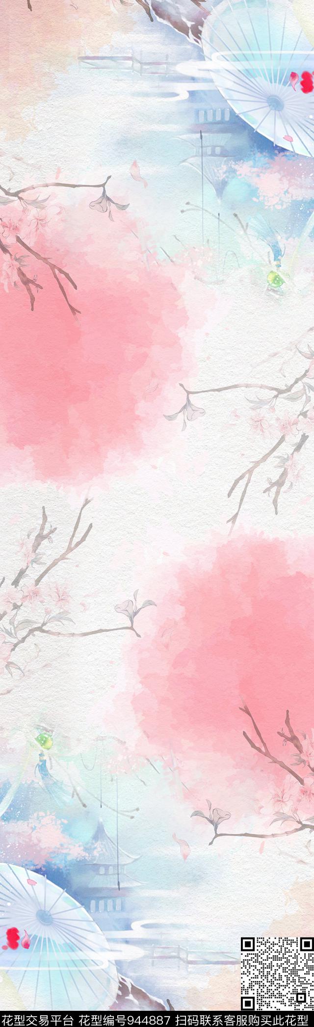 围巾定位花花卉数码印花华亿平台下载（图片编号: 944887） - 瓦栏（Walan）