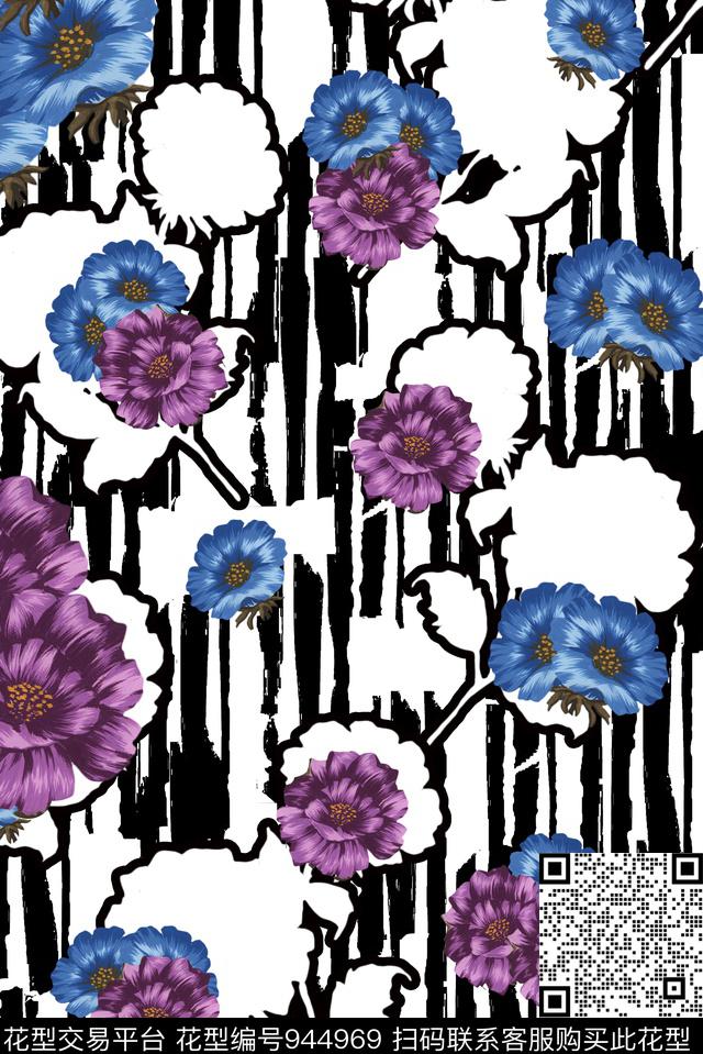 小碎花手绘花卉连衣裙数码印花华亿平台下载（图片编号: 944969） - 瓦栏（Walan）