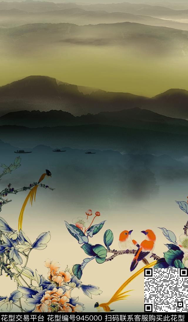 牡丹定位花花鸟数码印花华亿平台下载（图片编号: 945000） - 瓦栏（Walan）