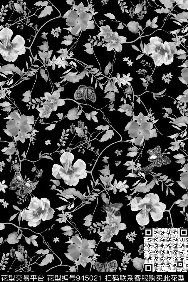 骷髅男装花卉传统印花华亿平台下载（图片编号: 945021） - 瓦栏（Walan）