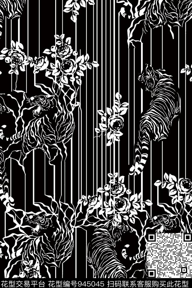 黑底花卉数码华亿平台男装数码印花华亿平台下载（图片编号: 945045） - 瓦栏（Walan）