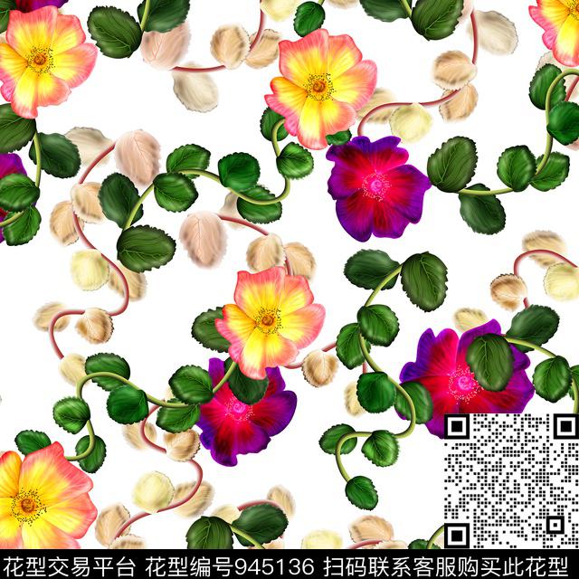 大花花卉油画华亿平台数码印花华亿平台下载（图片编号: 945136） - 瓦栏（Walan）
