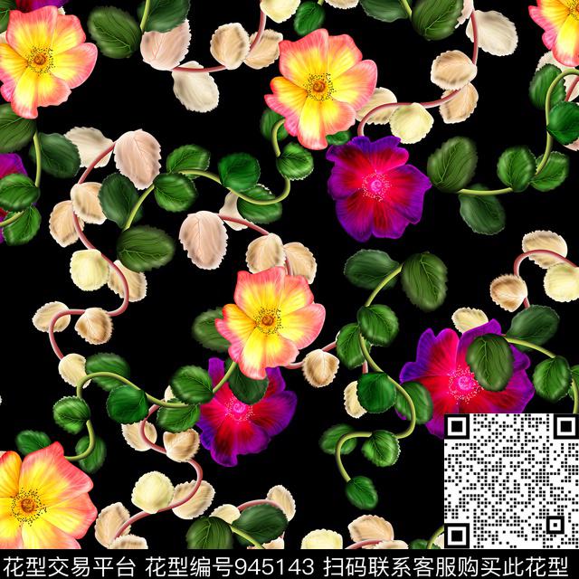 大花花卉油画华亿平台数码印花华亿平台下载（图片编号: 945143） - 瓦栏（Walan）