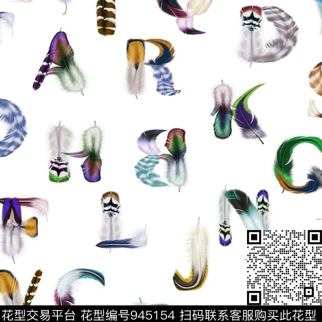 字母羽毛抽象数码印花华亿平台下载（图片编号: 945154） - 瓦栏（Walan）