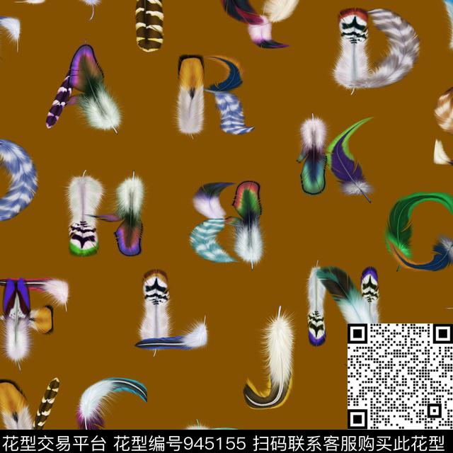 字母羽毛抽象数码印花华亿平台下载（图片编号: 945155） - 瓦栏（Walan）