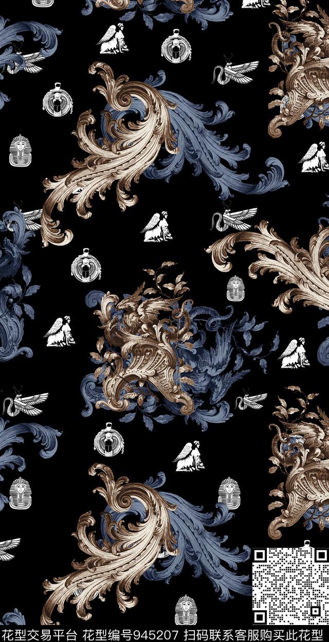 宫廷风欧洲卷草数码印花华亿平台下载（图片编号: 945207） - 瓦栏（Walan）