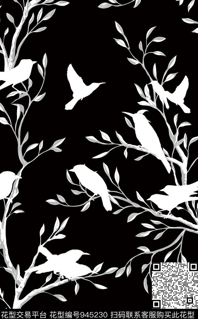 黑底花卉男装动物传统印花华亿平台下载（图片编号: 945230） - 瓦栏（Walan）