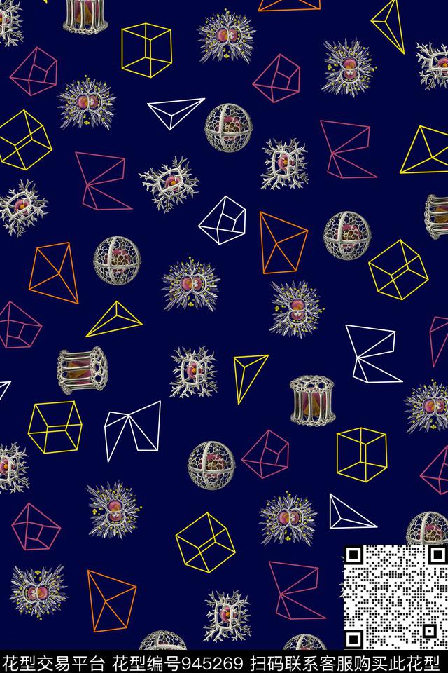 趣味抽象几何传统印花华亿平台下载（图片编号: 945269） - 瓦栏（Walan）