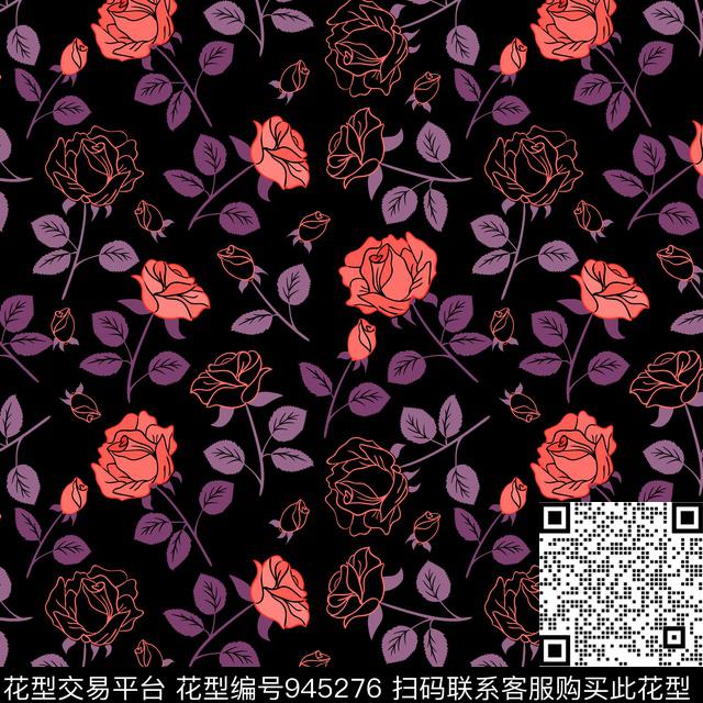 花卉玫瑰花绿植树叶传统印花华亿平台下载（图片编号: 945276） - 瓦栏（Walan）