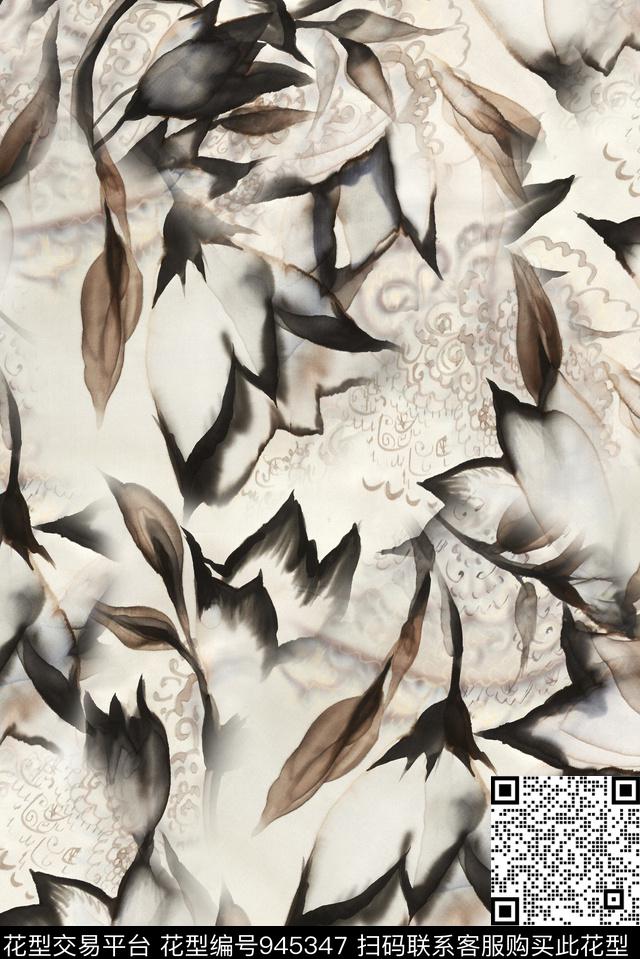 植物花卉水墨风数码印花华亿平台下载（图片编号: 945347） - 瓦栏（Walan）