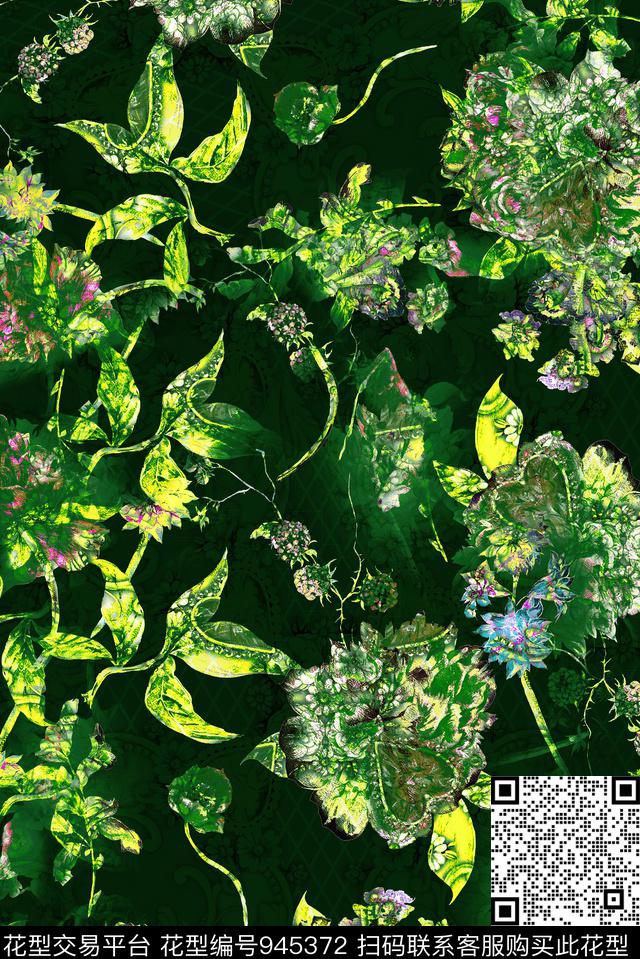 植物花卉剪影数码印花华亿平台下载（图片编号: 945372） - 瓦栏（Walan）