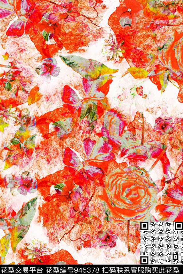 肌理抽象花卉数码印花华亿平台下载（图片编号: 945378） - 瓦栏（Walan）