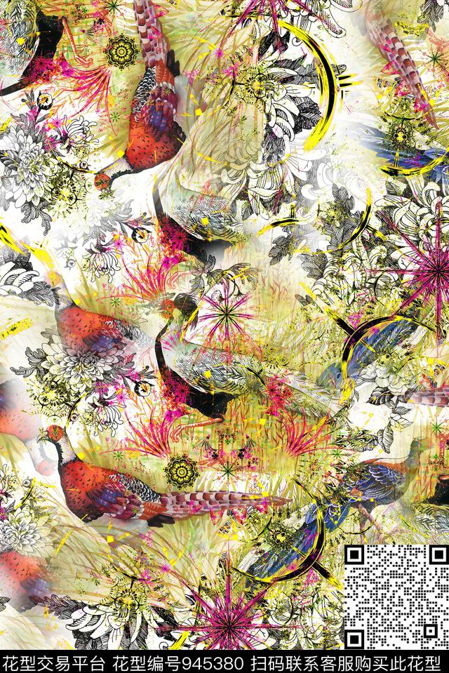 动物手绘花卉满版散花数码印花华亿平台下载（图片编号: 945380） - 瓦栏（Walan）